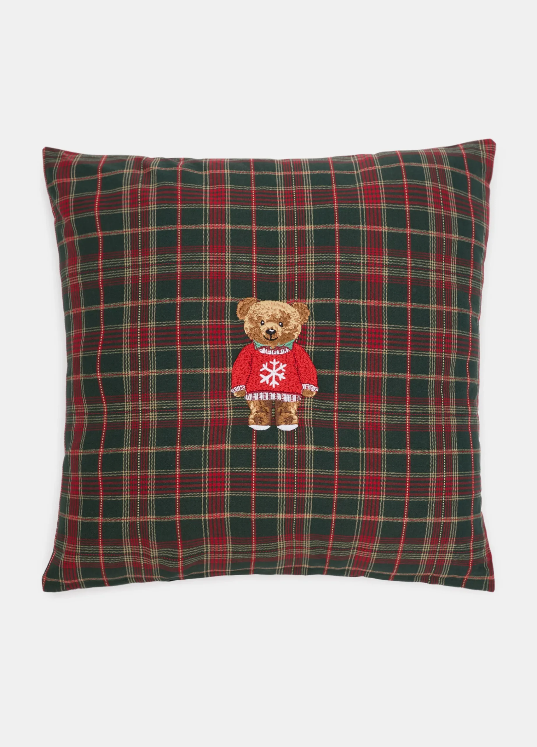Cuscino quadrato in cotone tartan con Teddy Bear*Croff Online