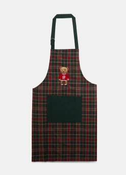 Grembiule corto in cotone tartan con ricamo Teddy Bear*Croff Hot