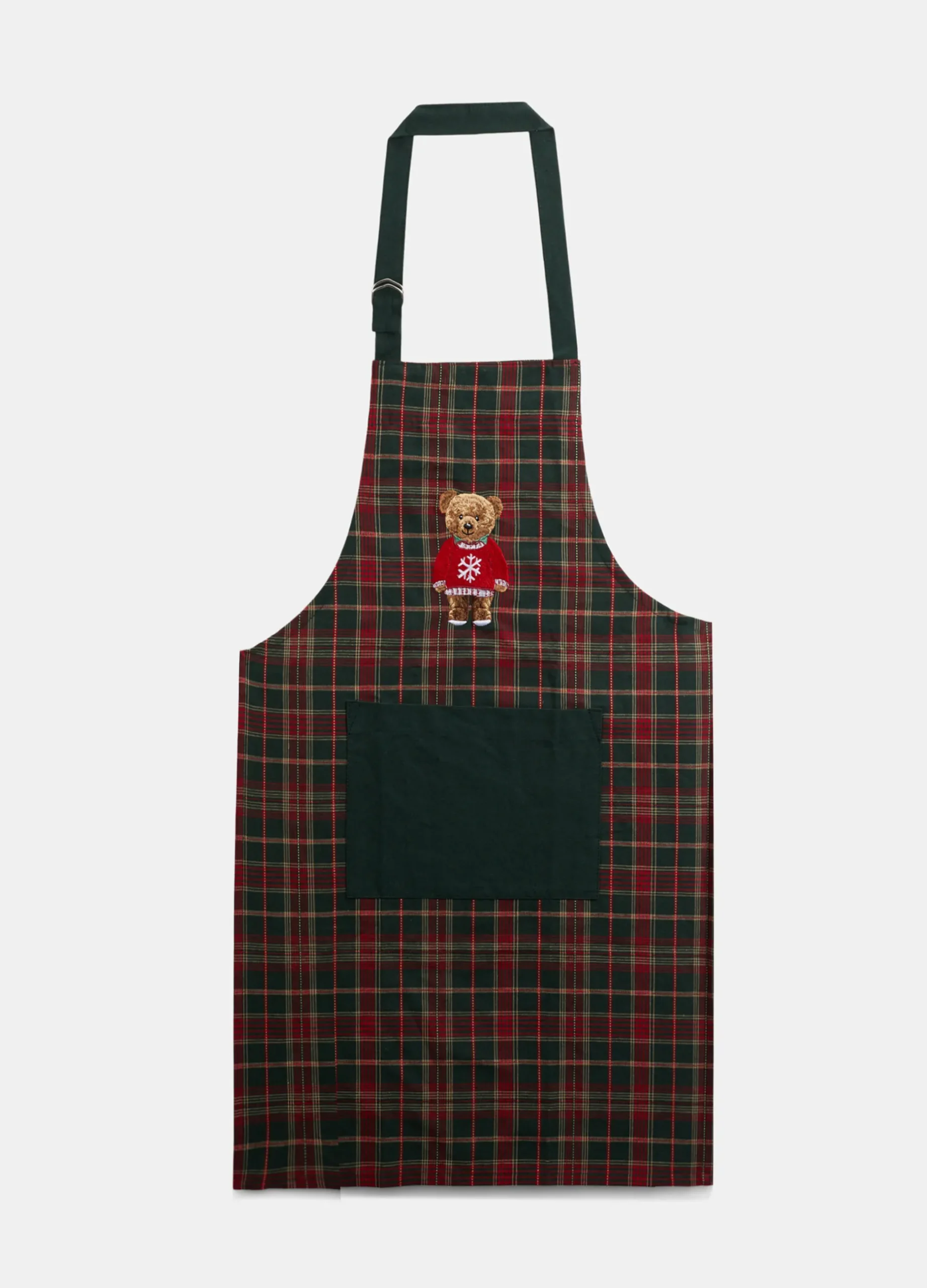 Grembiule corto in cotone tartan con ricamo Teddy Bear*Croff Hot