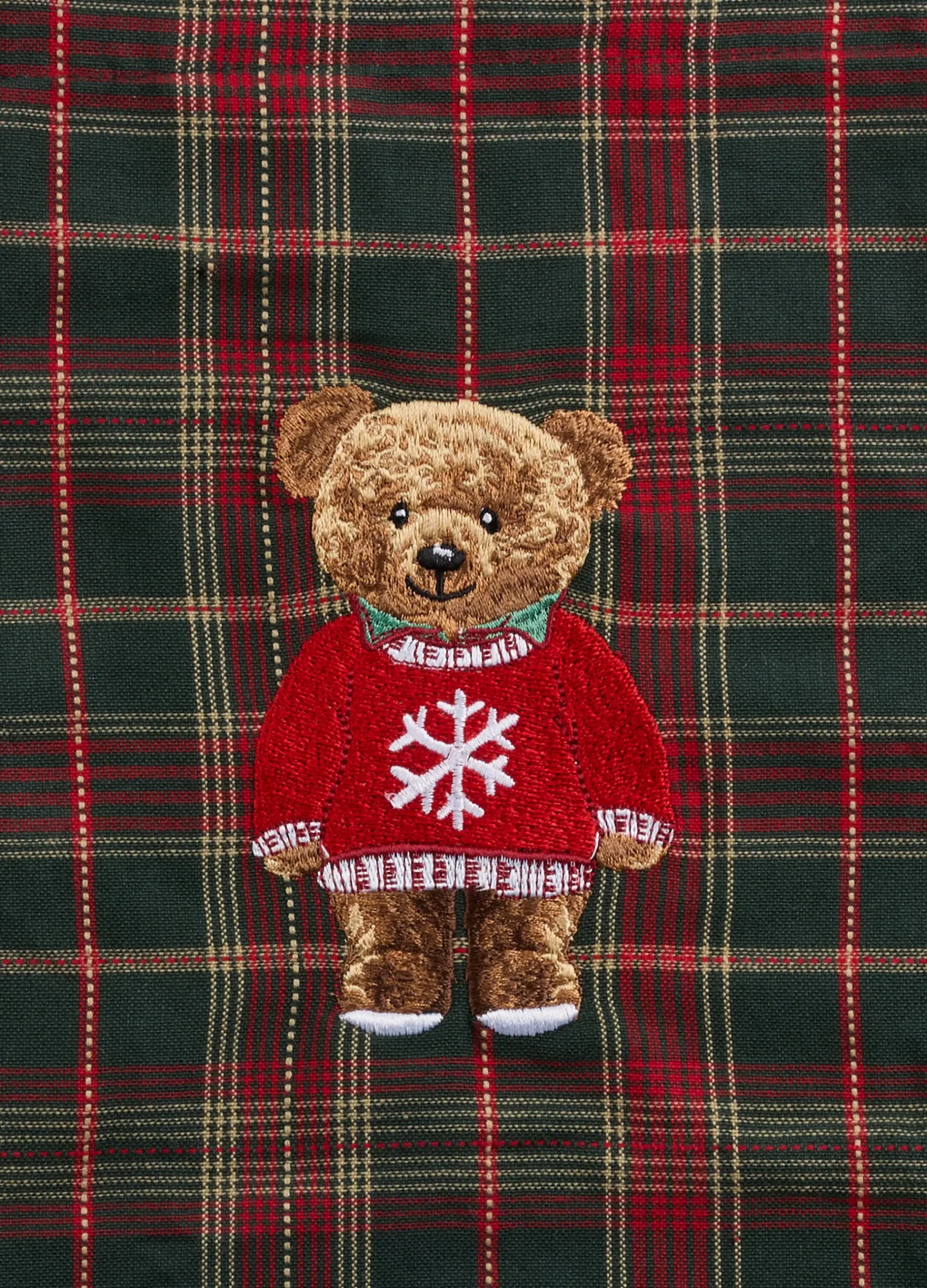 Grembiule corto in cotone tartan con ricamo Teddy Bear*Croff Hot