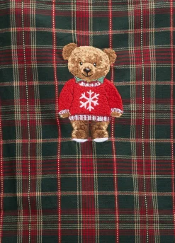 Grembiule lungo in cotone tartan con ricamo Teddy Bear*Croff Online