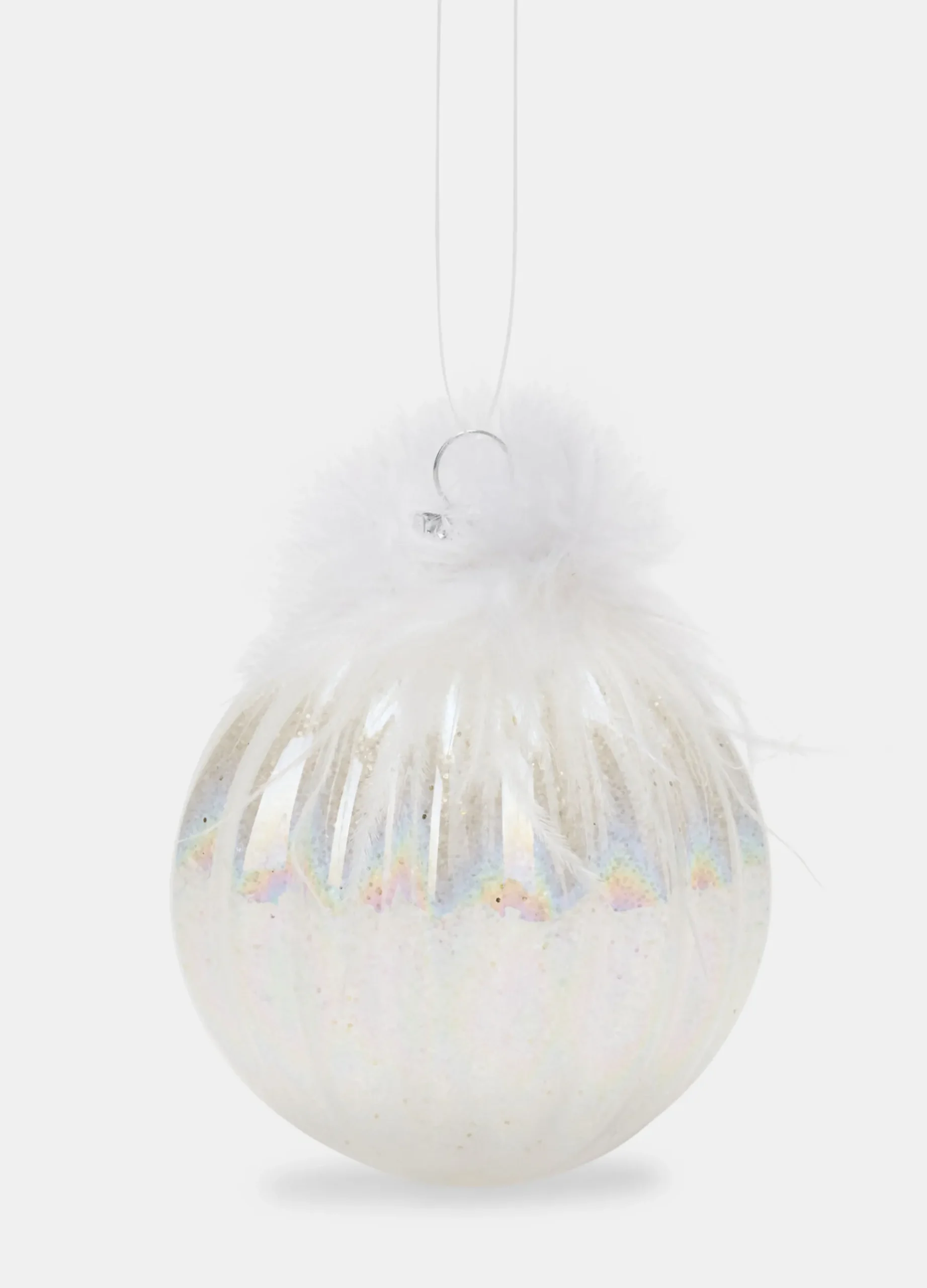 Pallina in vetro scanalato con piume*Croff Hot