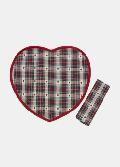 Set tovaglietta cuore e tovagliolo in cotone a scacchi*Croff Discount